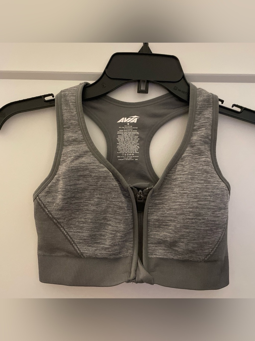 Avia Gray Front-Zip Racerback Sports Bra